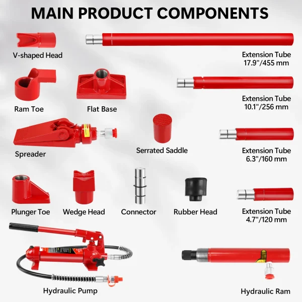 4 Ton Porta Power Kit, Portable Hydraulic Jack with Oil Hose, Auto Body Frame Repair Kit with Storage Case for Car Repair, Truck - Image 2